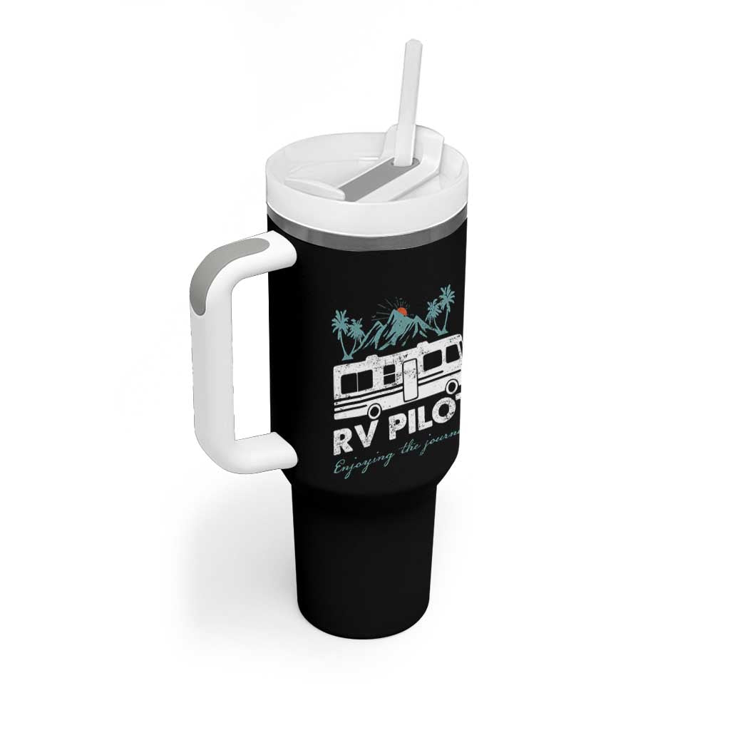 Funny RV Pilot Camping Tumbler With Handle Enjoying The Journey Motorhome Travel Vacation - Wonder Print Shop