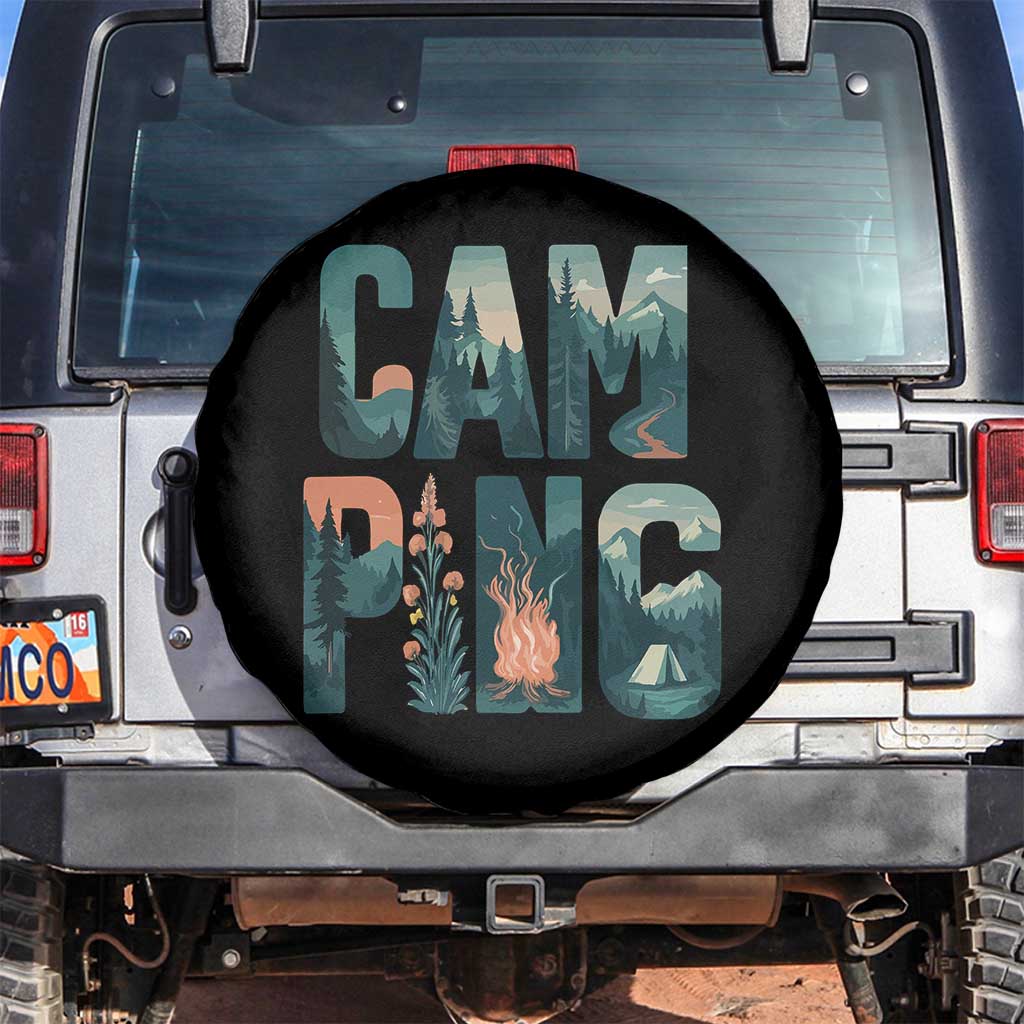 Camping Nature Adventure Campfire Tent Mountains Spare Tire Cover - Wonder Print Shop