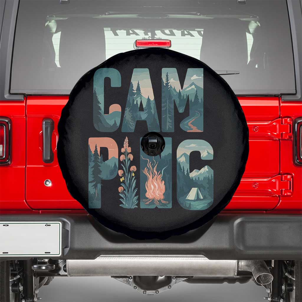 Camping Nature Adventure Campfire Tent Mountains Spare Tire Cover - Wonder Print Shop