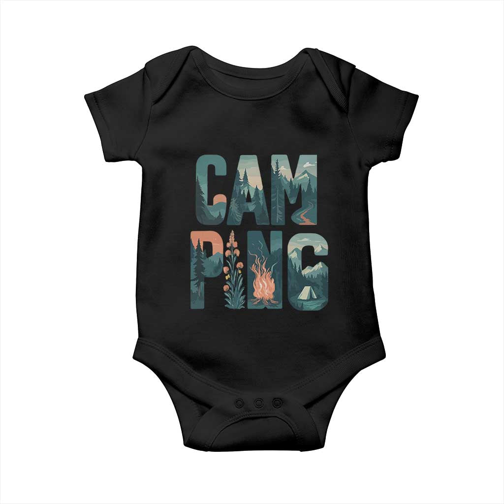 Camping Nature Adventure Campfire Tent Mountains Baby Onesie - Wonder Print Shop