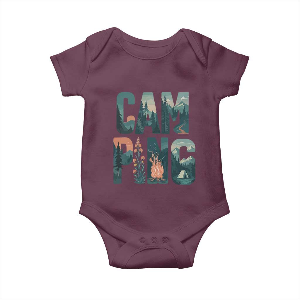 Camping Nature Adventure Campfire Tent Mountains Baby Onesie - Wonder Print Shop