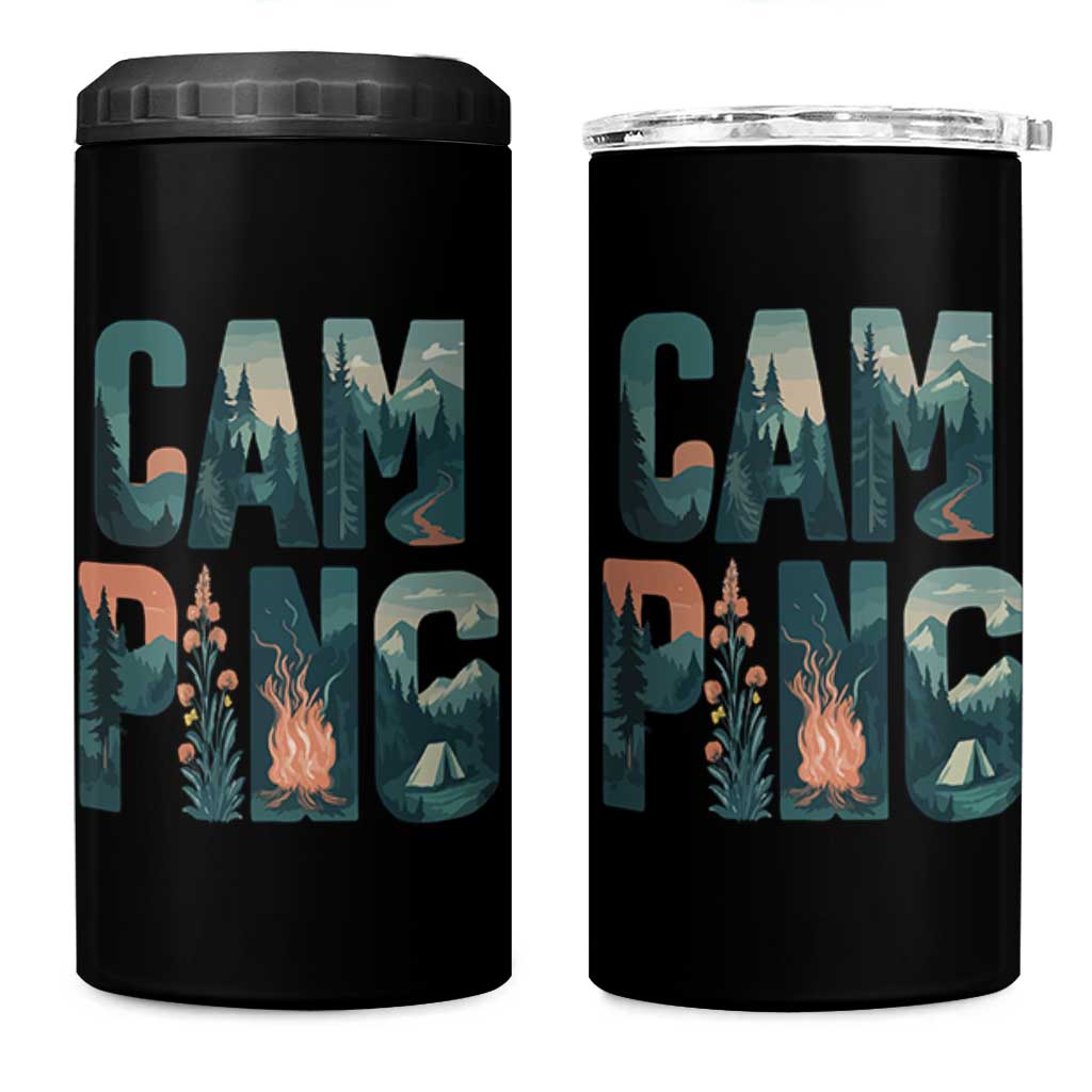 Camping Nature Adventure Campfire Tent Mountains 4 in 1 Can Cooler Tumbler - Wonder Print Shop
