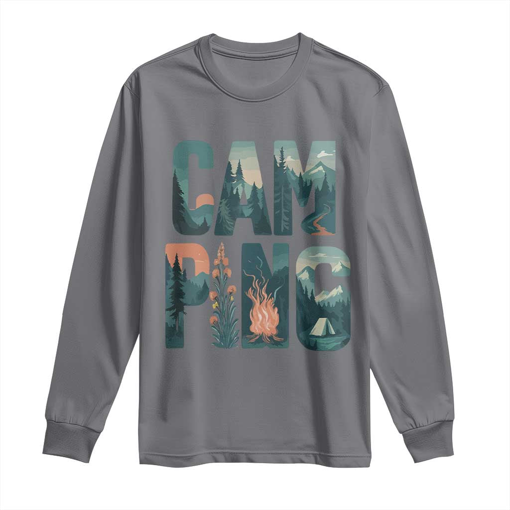 Camping Nature Adventure Campfire Tent Mountains Long Sleeve Shirt - Wonder Print Shop