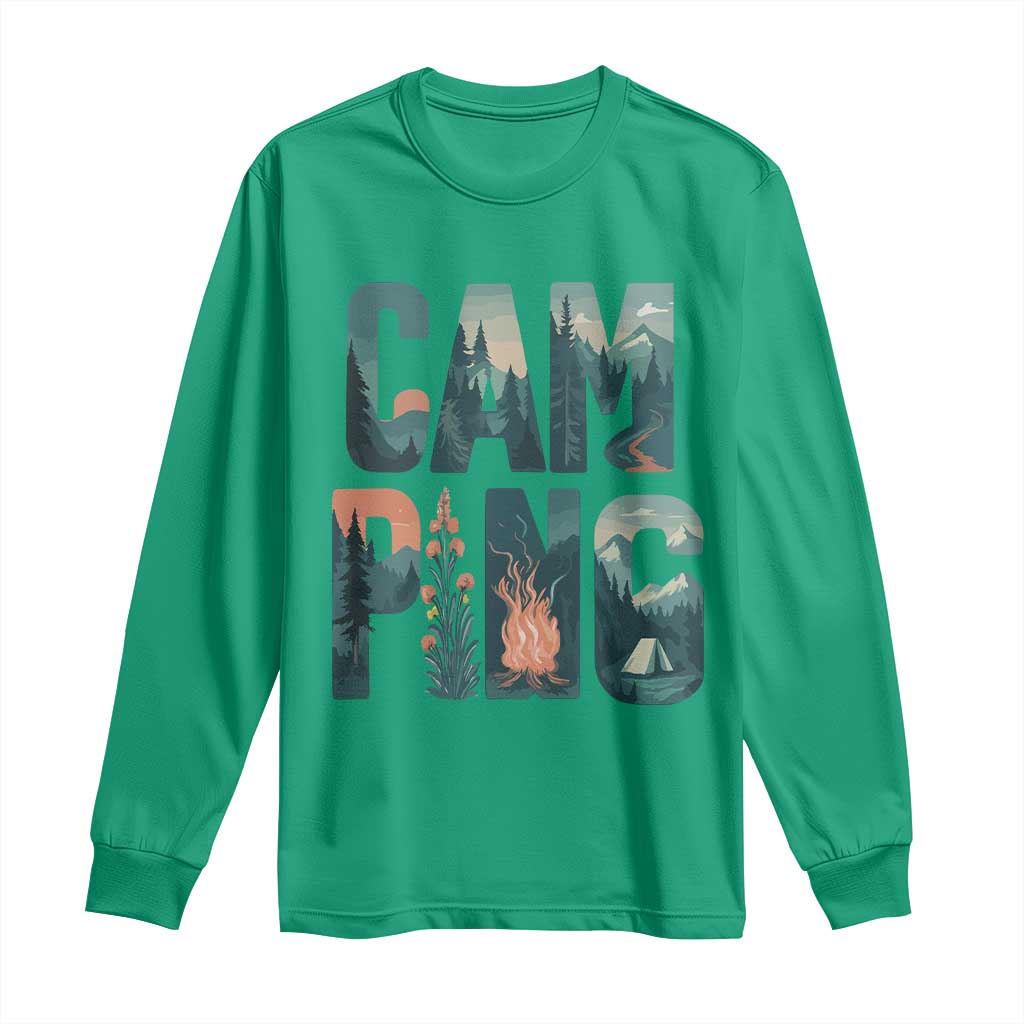 Camping Nature Adventure Campfire Tent Mountains Long Sleeve Shirt - Wonder Print Shop