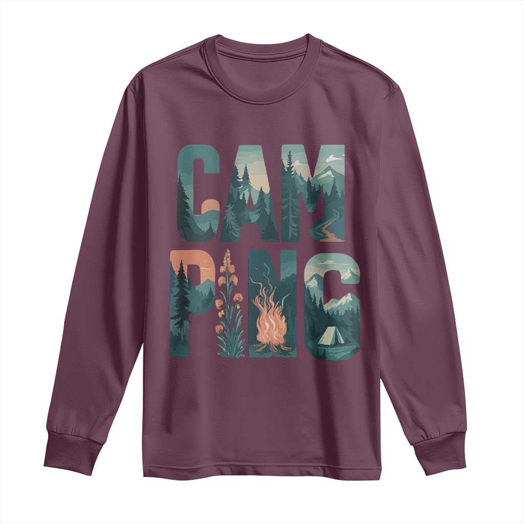 Camping Nature Adventure Campfire Tent Mountains Long Sleeve Shirt - Wonder Print Shop