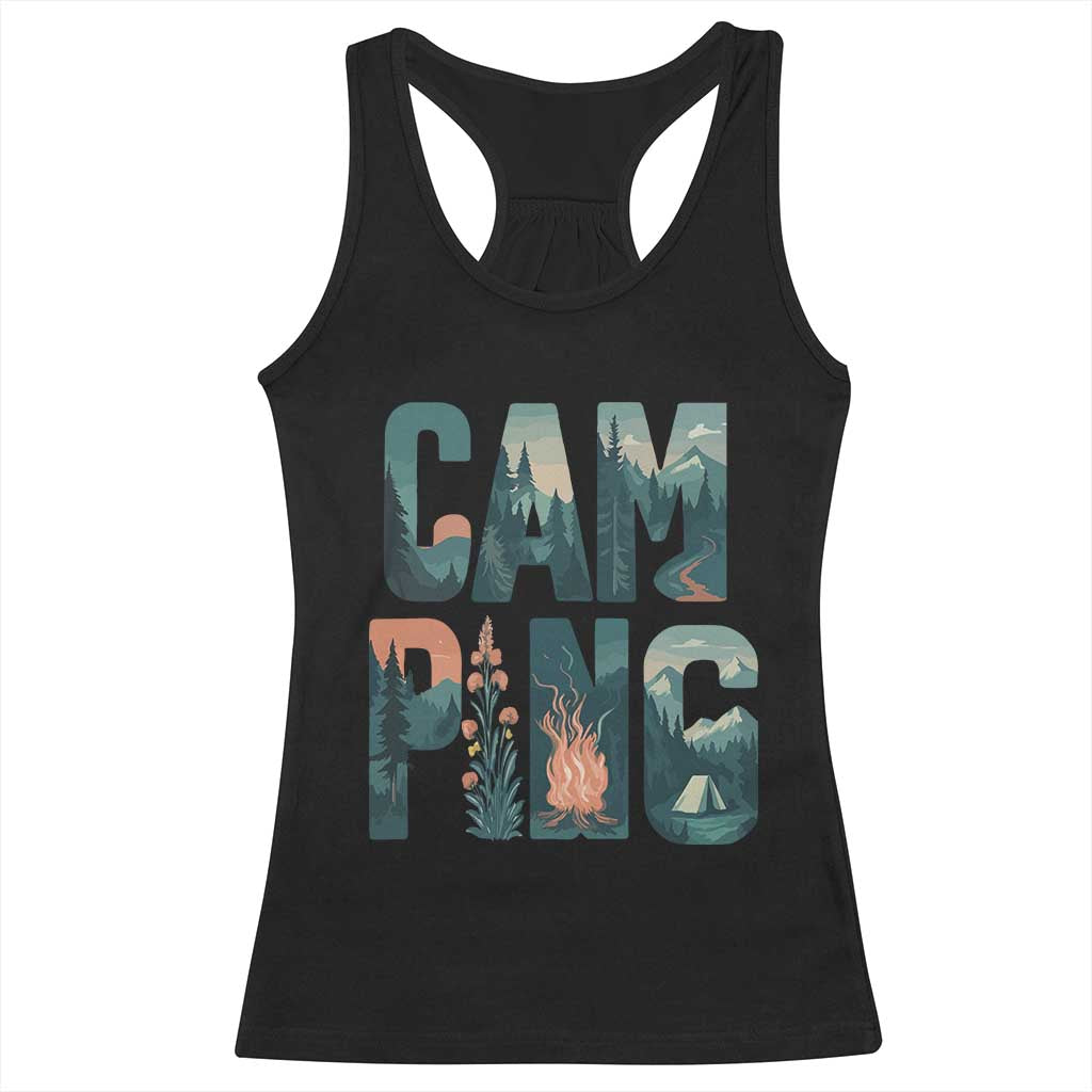 Camping Nature Adventure Campfire Tent Mountains Racerback Tank Top - Wonder Print Shop