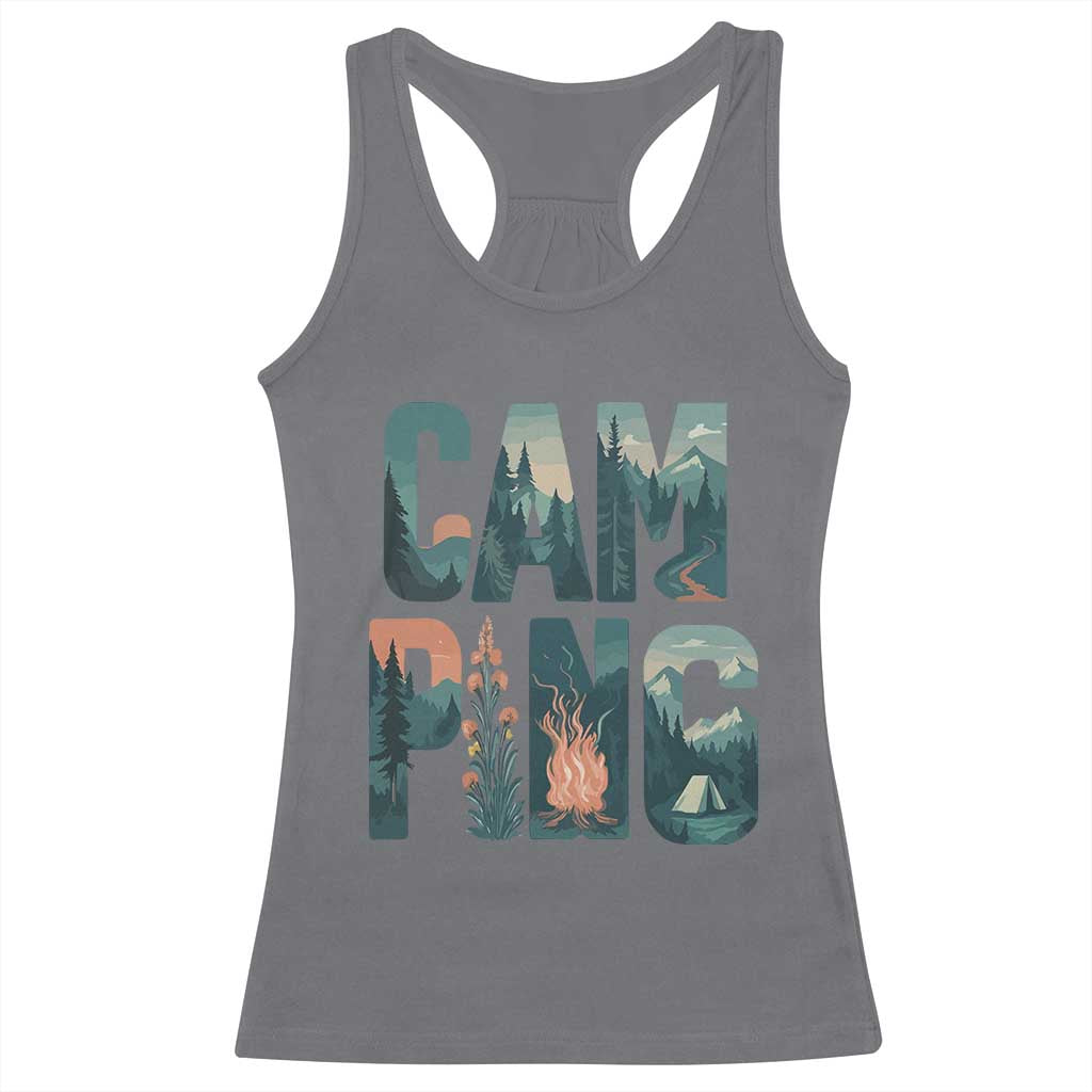Camping Nature Adventure Campfire Tent Mountains Racerback Tank Top - Wonder Print Shop