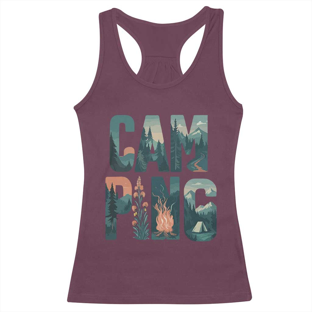 Camping Nature Adventure Campfire Tent Mountains Racerback Tank Top - Wonder Print Shop