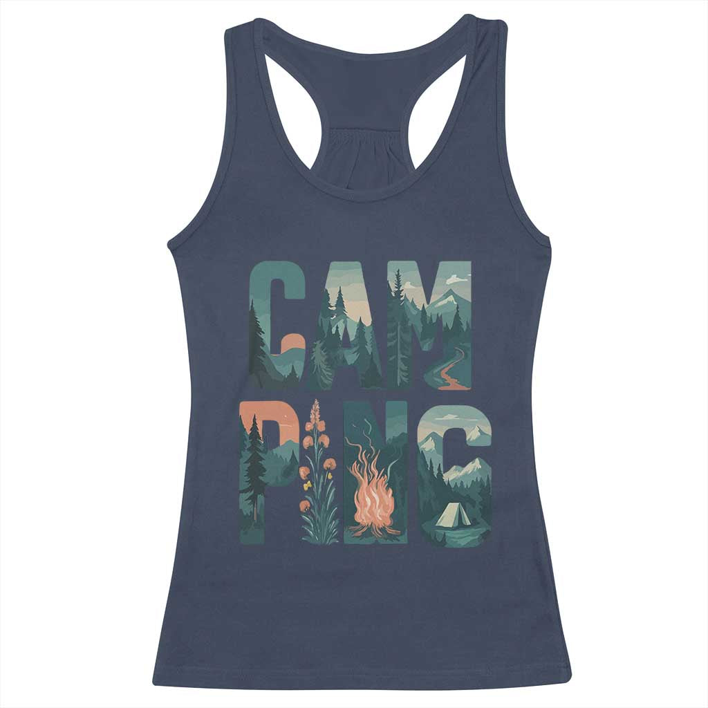 Camping Nature Adventure Campfire Tent Mountains Racerback Tank Top - Wonder Print Shop