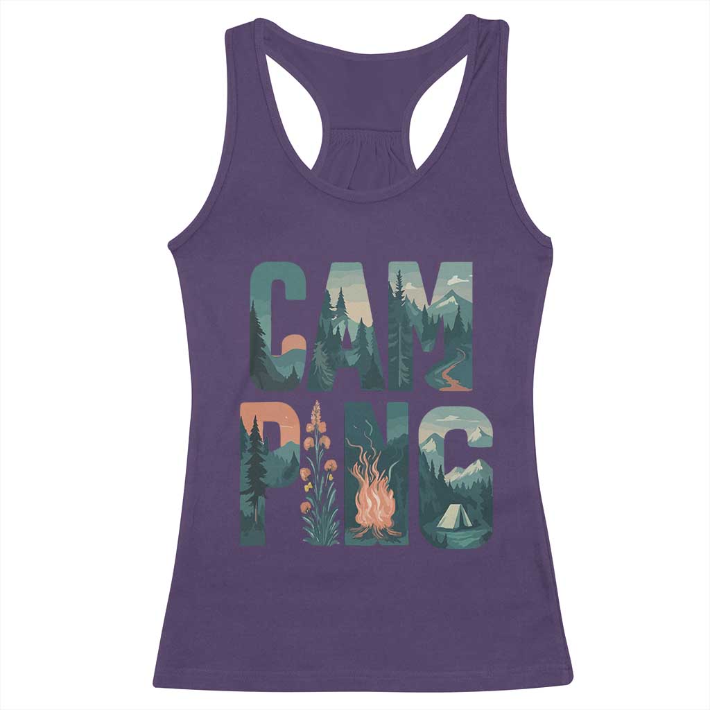 Camping Nature Adventure Campfire Tent Mountains Racerback Tank Top - Wonder Print Shop