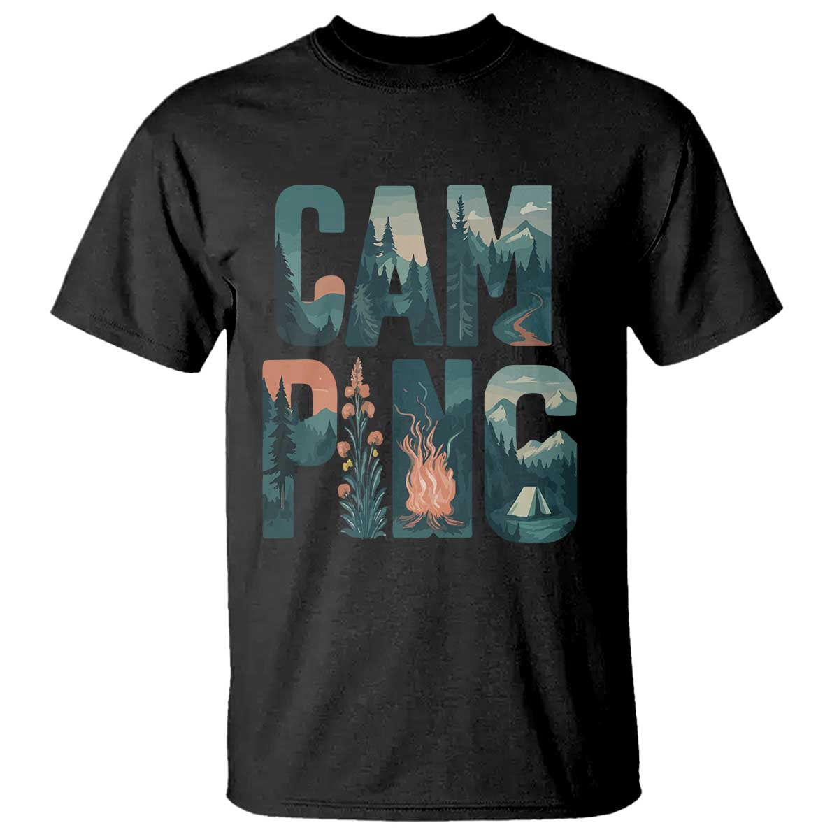 Camping Nature Adventure Campfire Tent Mountains T Shirt - Wonder Print Shop