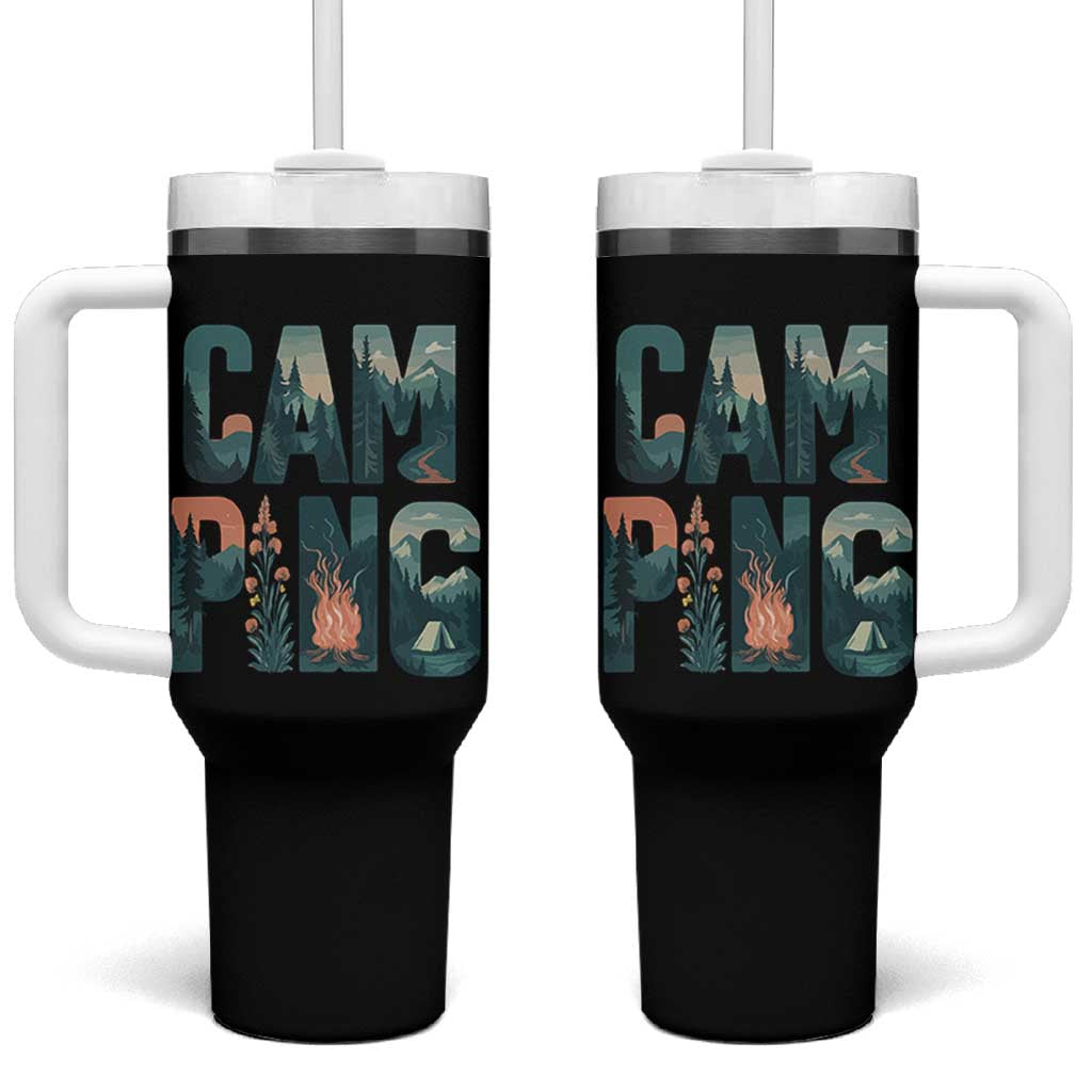 Camping Nature Adventure Campfire Tent Mountains Tumbler With Handle - Wonder Print Shop