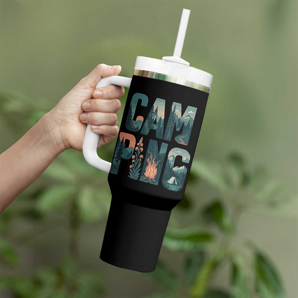 Camping Nature Adventure Campfire Tent Mountains Tumbler With Handle - Wonder Print Shop