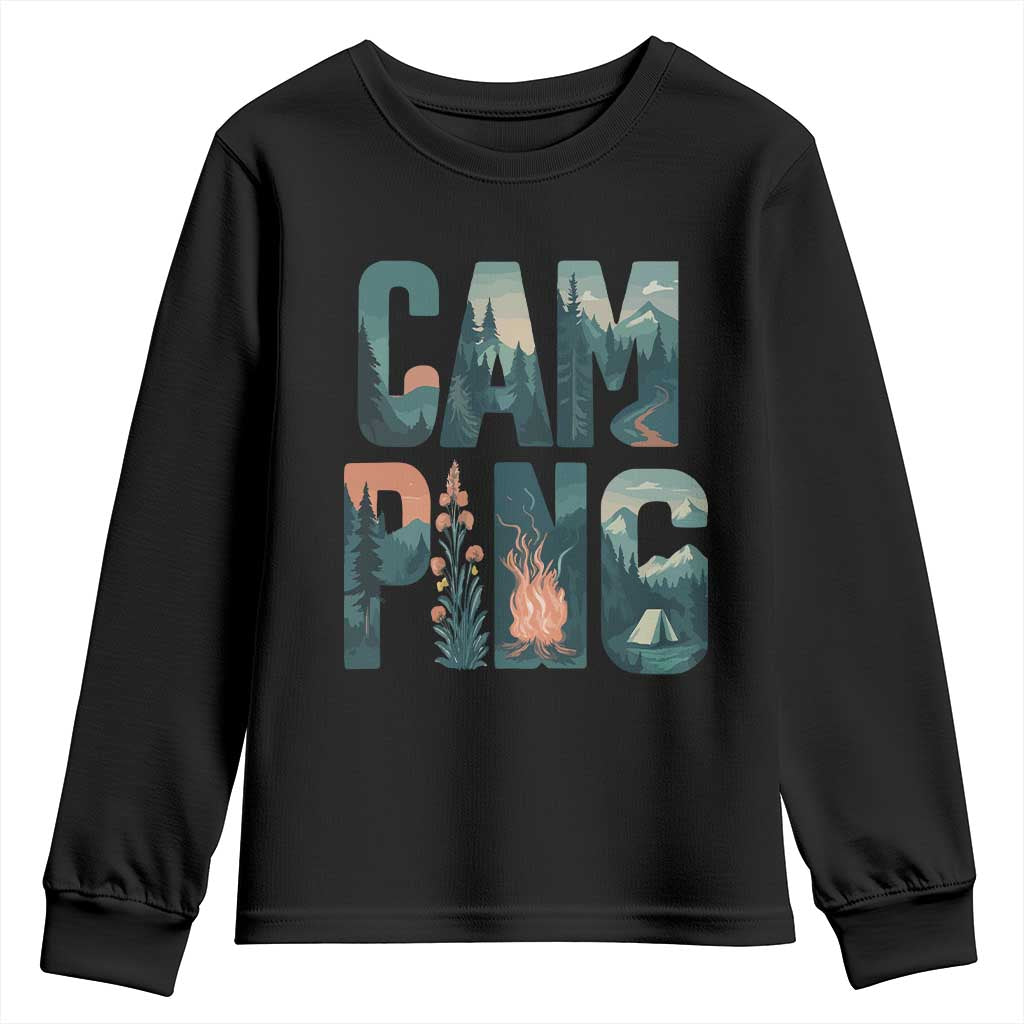 Camping Nature Adventure Campfire Tent Mountains Youth Sweatshirt - Wonder Print Shop