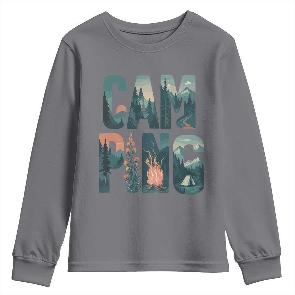 Camping Nature Adventure Campfire Tent Mountains Youth Sweatshirt - Wonder Print Shop