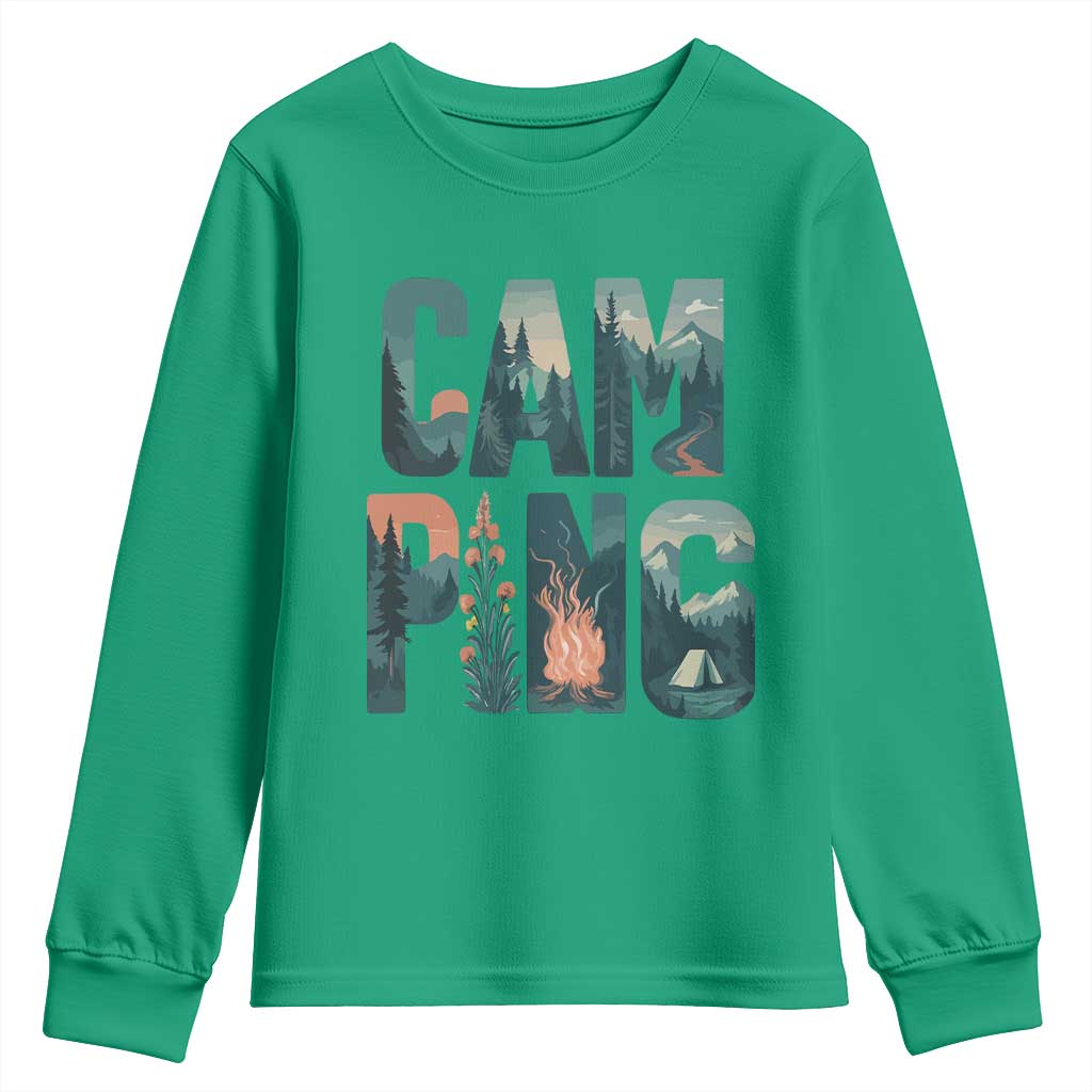 Camping Nature Adventure Campfire Tent Mountains Youth Sweatshirt - Wonder Print Shop