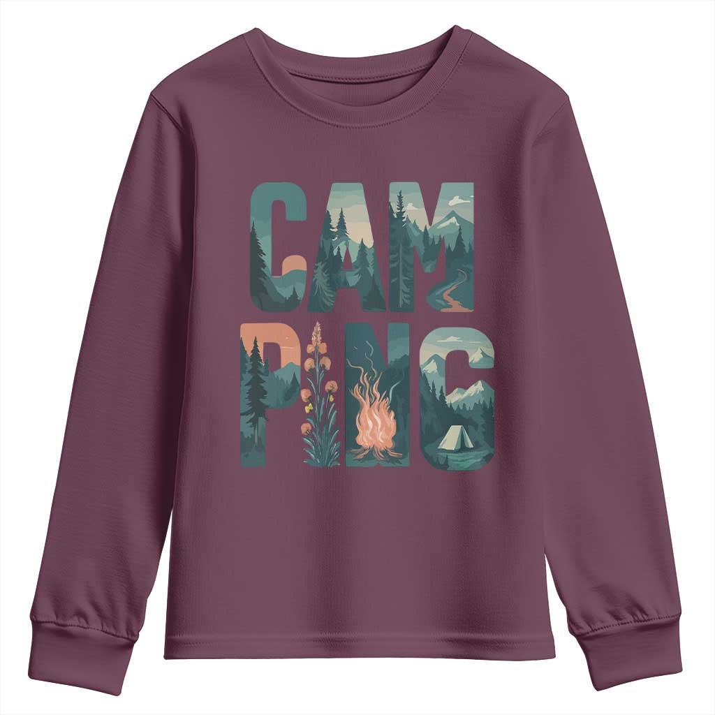 Camping Nature Adventure Campfire Tent Mountains Youth Sweatshirt - Wonder Print Shop