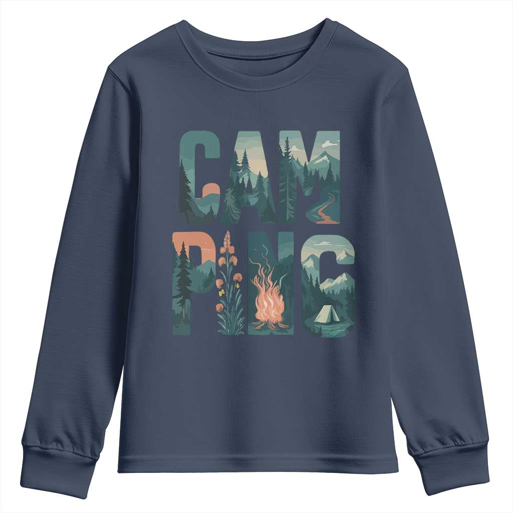 Camping Nature Adventure Campfire Tent Mountains Youth Sweatshirt - Wonder Print Shop