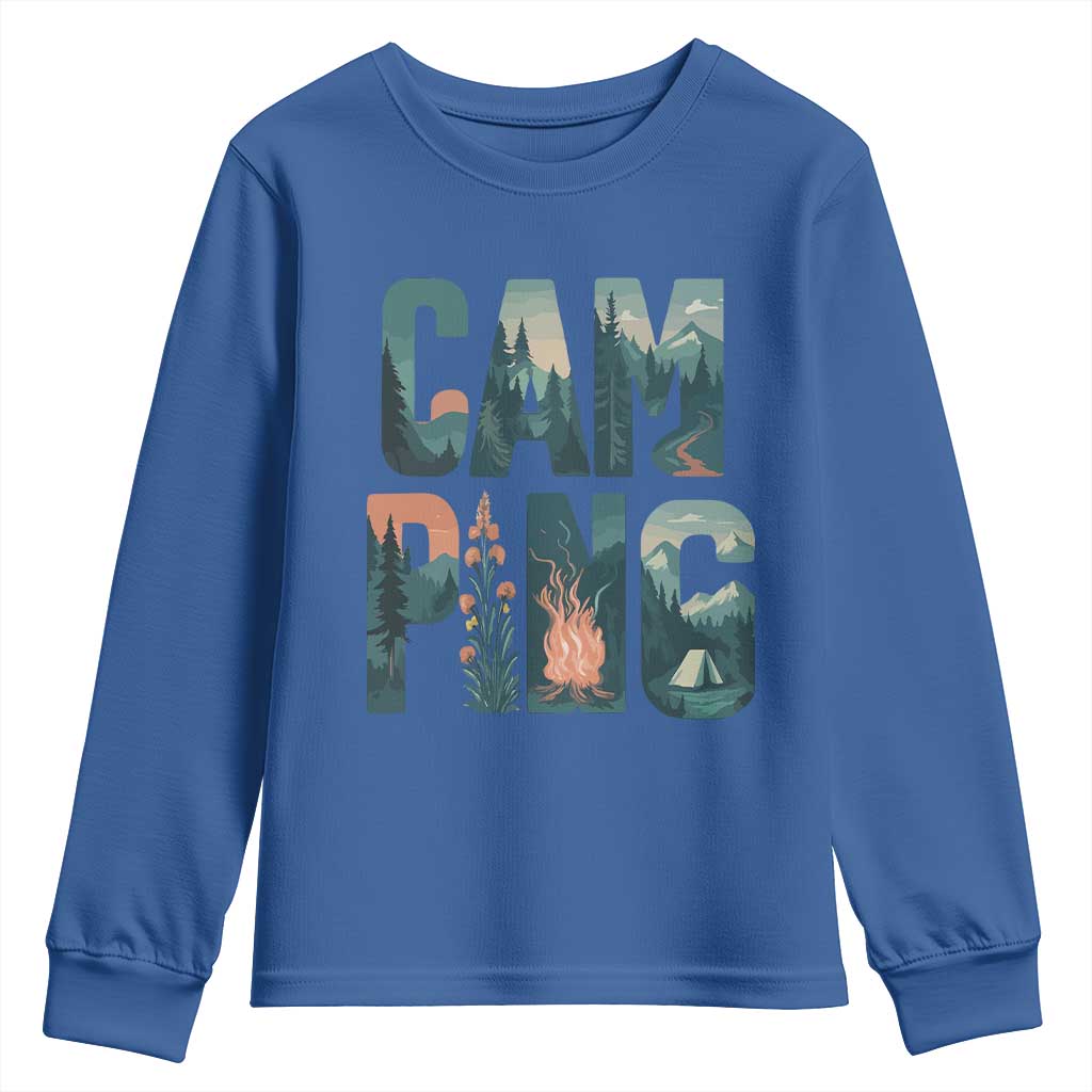 Camping Nature Adventure Campfire Tent Mountains Youth Sweatshirt - Wonder Print Shop