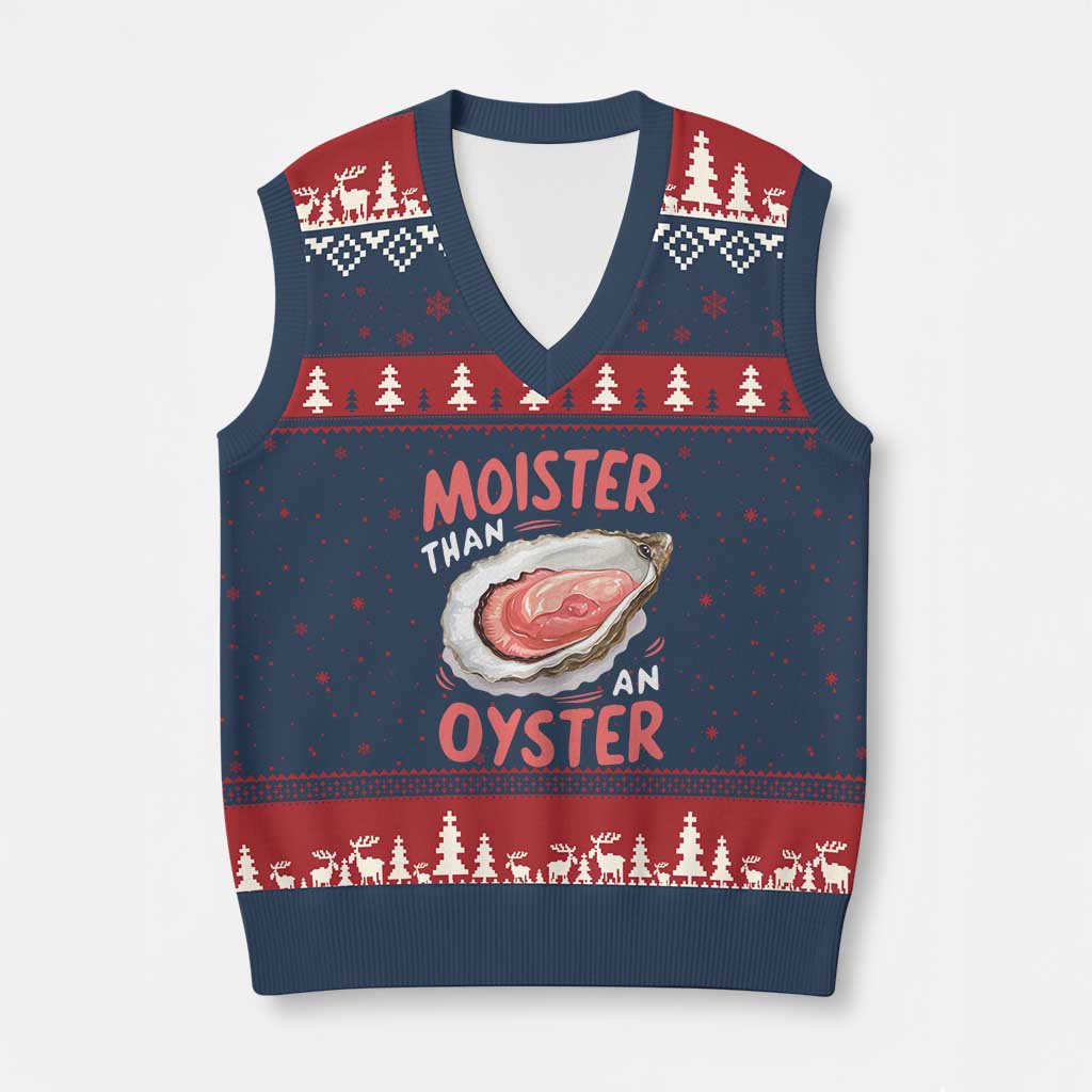 Funny Moister Than An Oyster V-Neck Knit Sweater Vest Shucking Inappropriate Adult Humor - Wonder Print Shop