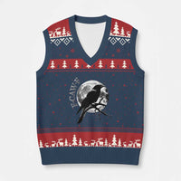 Funny F Caw F V-Neck Knit Sweater Vest Black Crow Moon Gothic Adult Humor - Wonder Print Shop