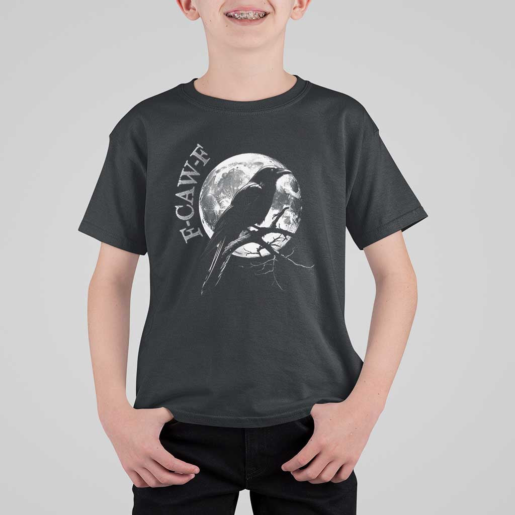 Funny F Caw F T Shirt For Kid Black Crow Moon Gothic Adult Humor - Wonder Print Shop