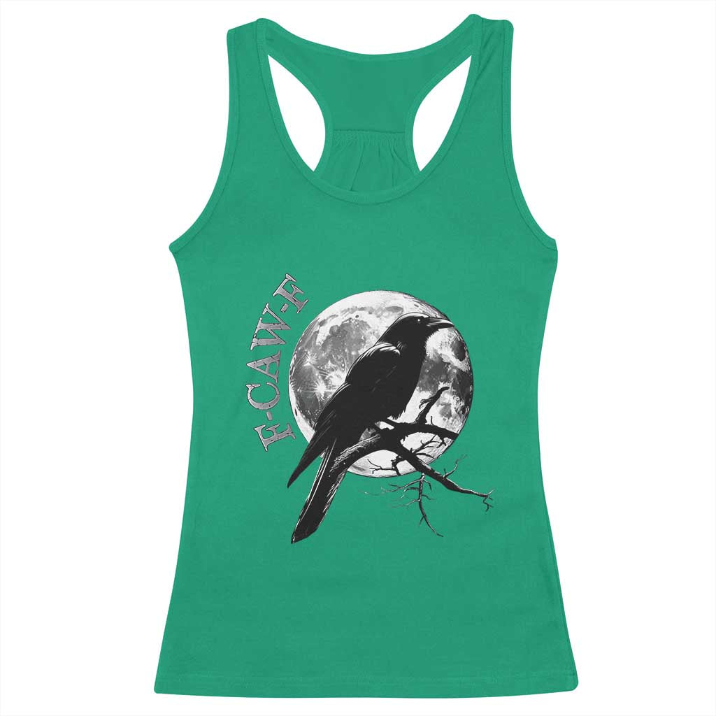 Funny F Caw F Racerback Tank Top Black Crow Moon Gothic Adult Humor - Wonder Print Shop