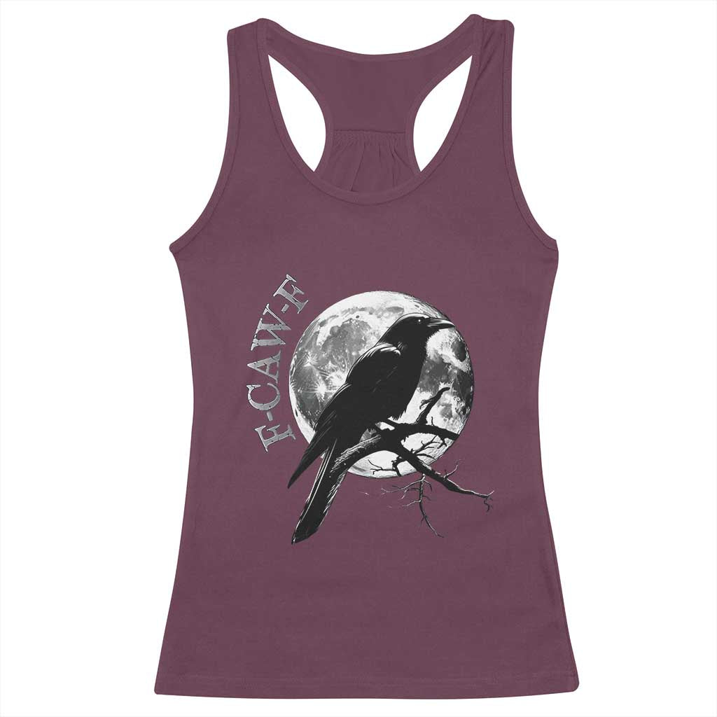 Funny F Caw F Racerback Tank Top Black Crow Moon Gothic Adult Humor - Wonder Print Shop