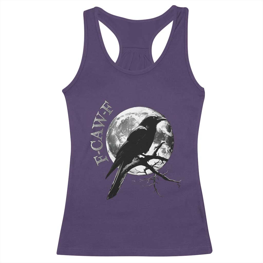 Funny F Caw F Racerback Tank Top Black Crow Moon Gothic Adult Humor - Wonder Print Shop