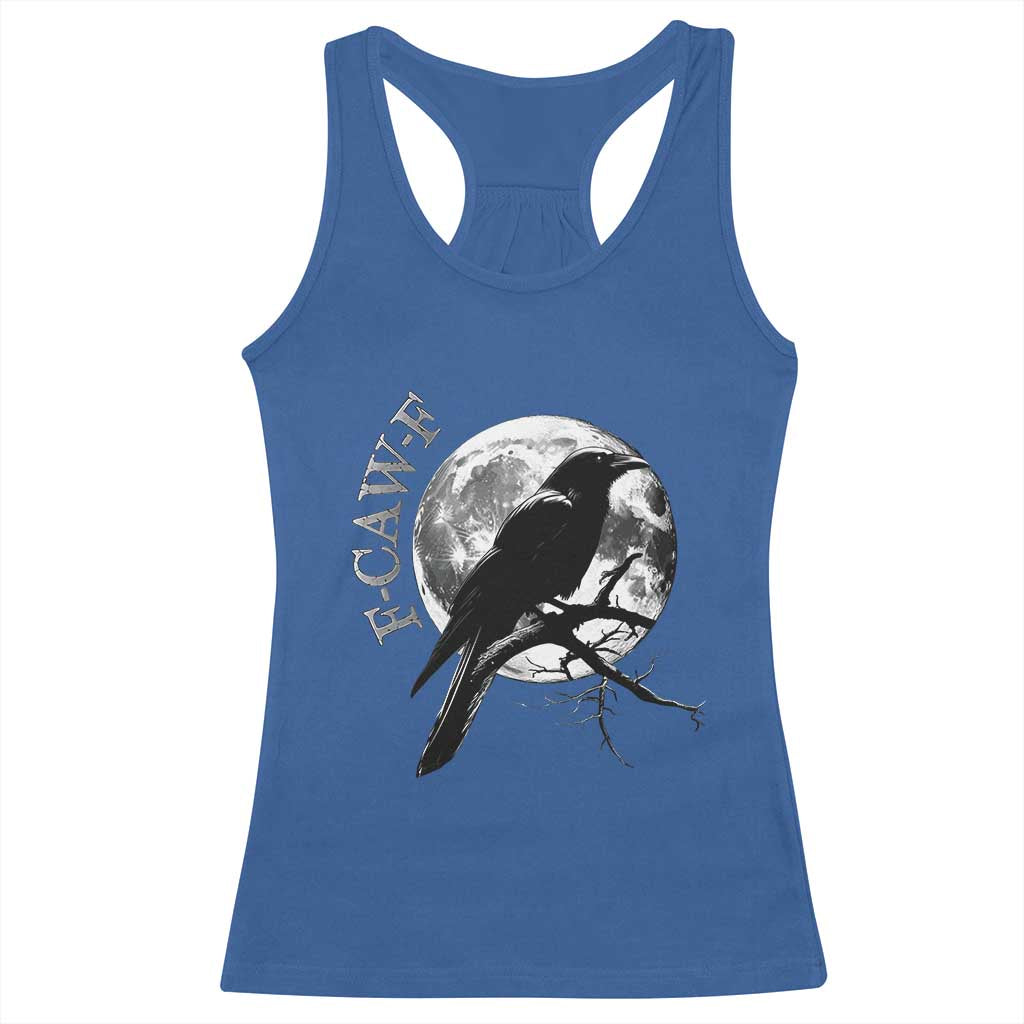 Funny F Caw F Racerback Tank Top Black Crow Moon Gothic Adult Humor - Wonder Print Shop