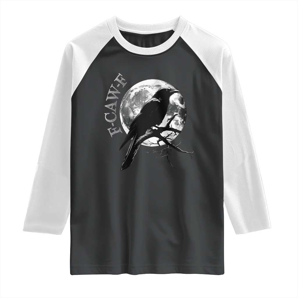 Funny F Caw F Raglan Shirt Black Crow Moon Gothic Adult Humor - Wonder Print Shop