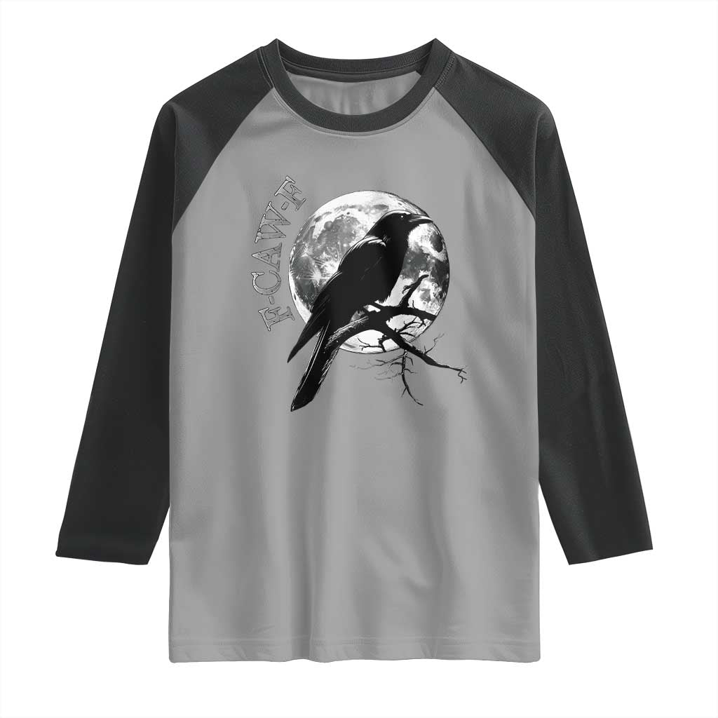 Funny F Caw F Raglan Shirt Black Crow Moon Gothic Adult Humor - Wonder Print Shop