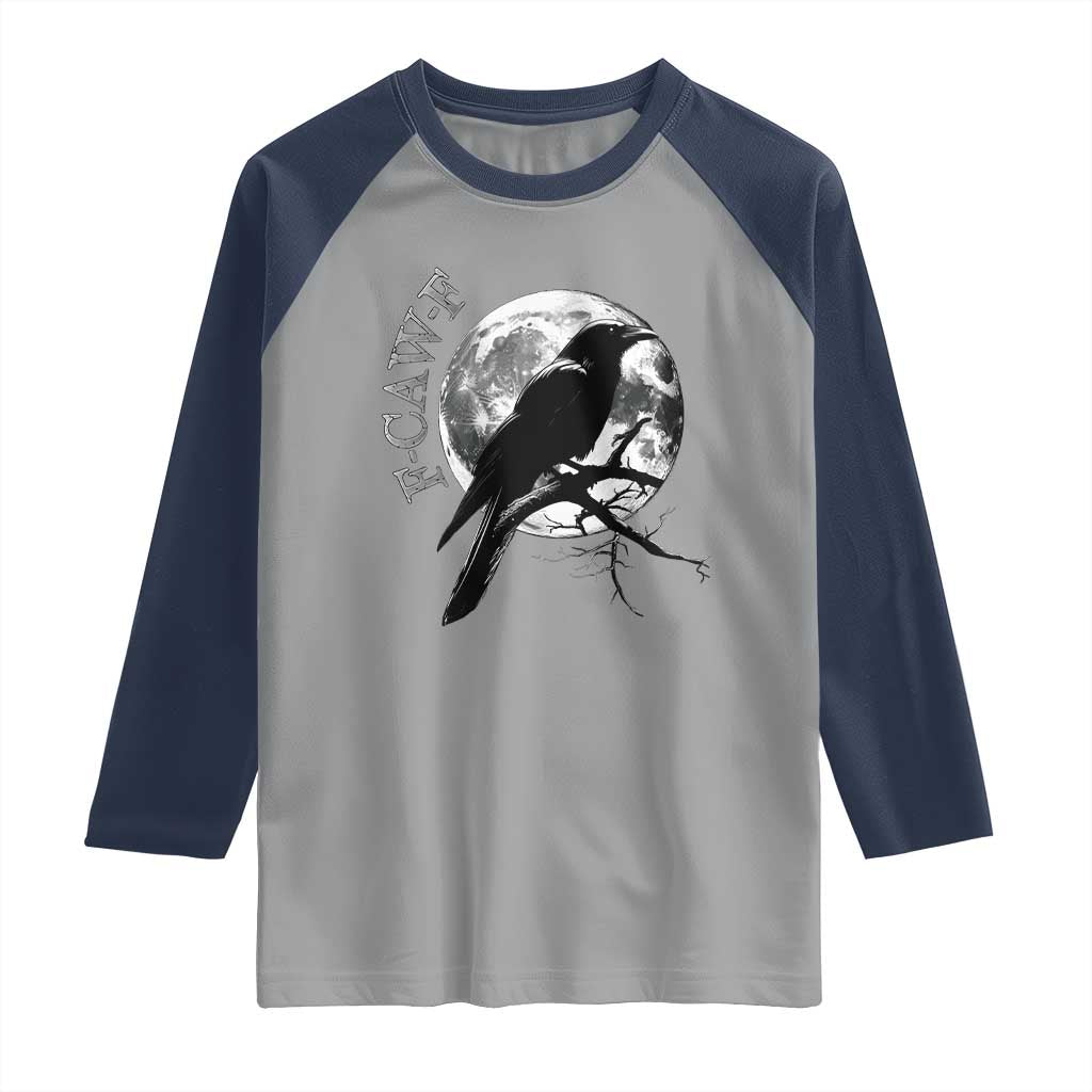 Funny F Caw F Raglan Shirt Black Crow Moon Gothic Adult Humor - Wonder Print Shop