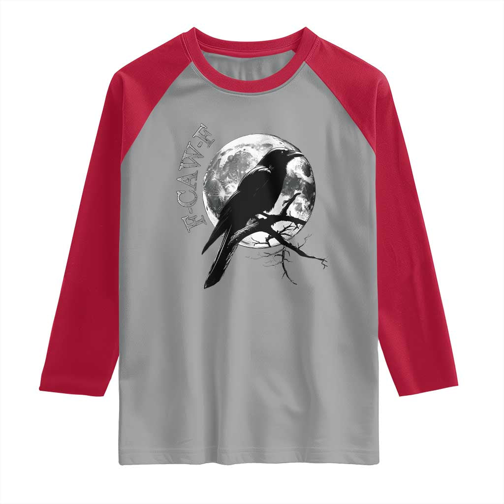 Funny F Caw F Raglan Shirt Black Crow Moon Gothic Adult Humor - Wonder Print Shop