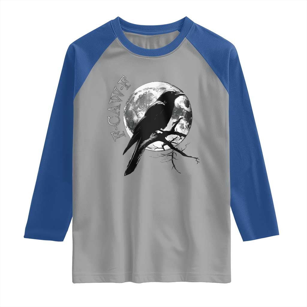 Funny F Caw F Raglan Shirt Black Crow Moon Gothic Adult Humor - Wonder Print Shop