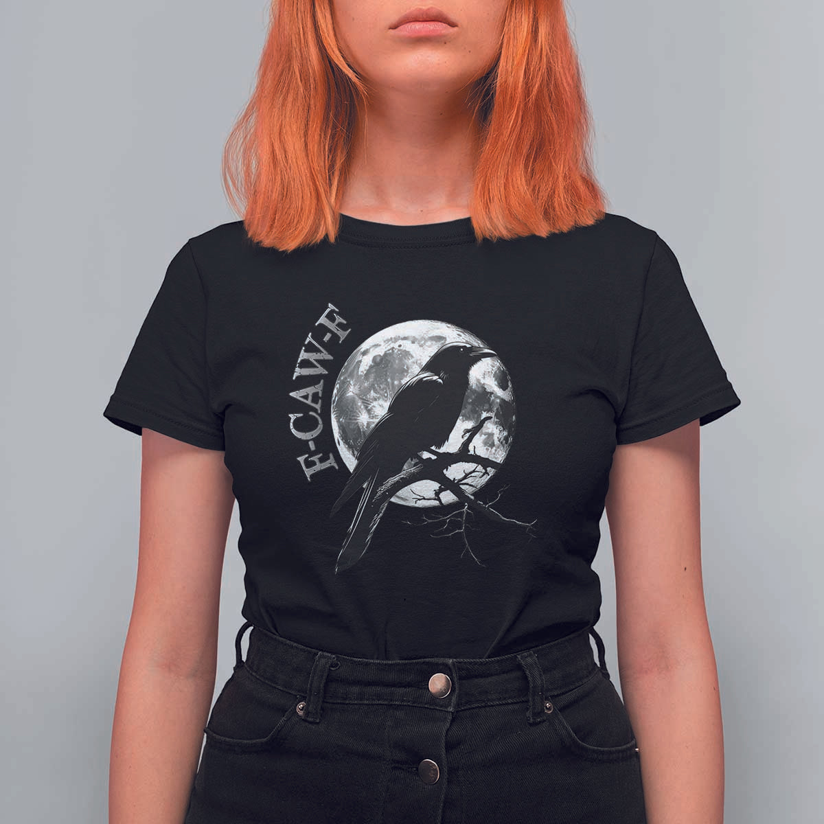 Funny F Caw F T Shirt For Women Black Crow Moon Gothic Adult Humor - Wonder Print Shop