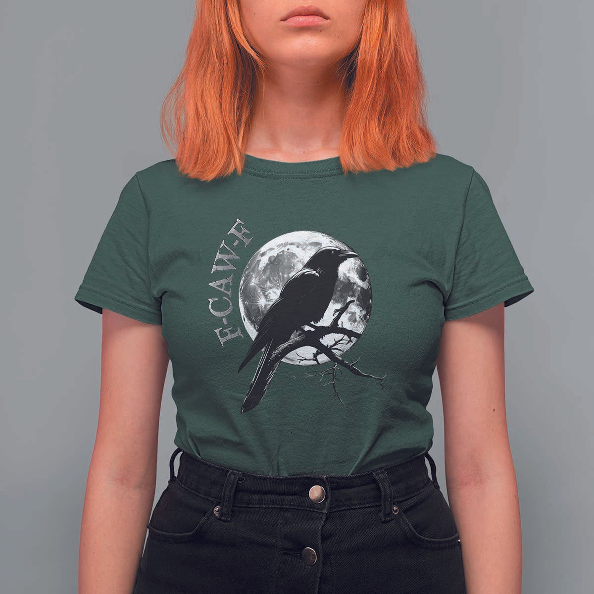 Funny F Caw F T Shirt For Women Black Crow Moon Gothic Adult Humor - Wonder Print Shop