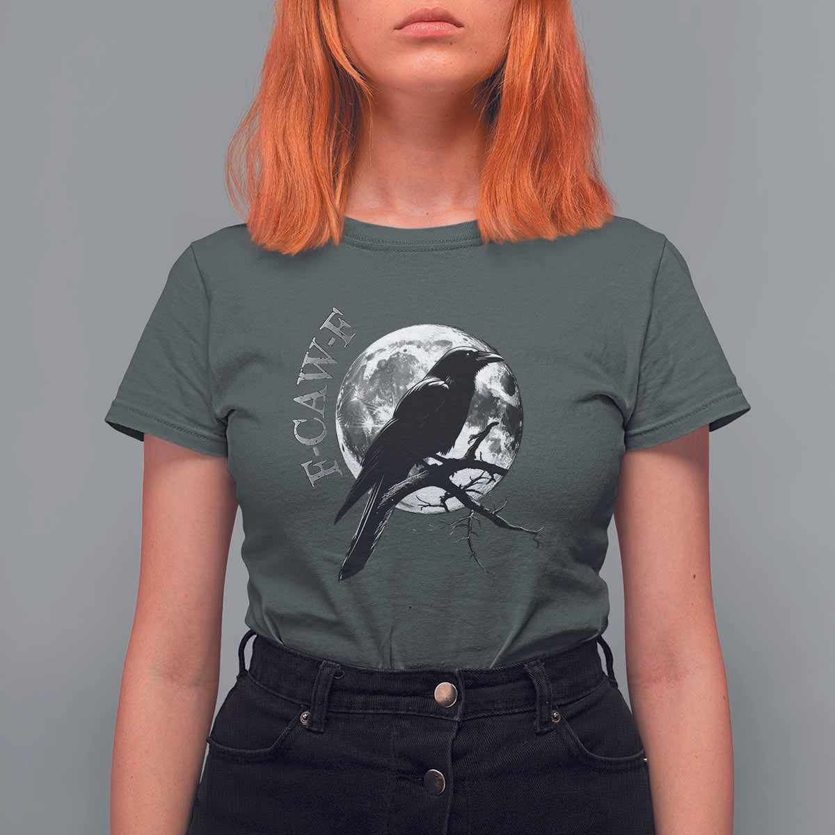 Funny F Caw F T Shirt For Women Black Crow Moon Gothic Adult Humor - Wonder Print Shop
