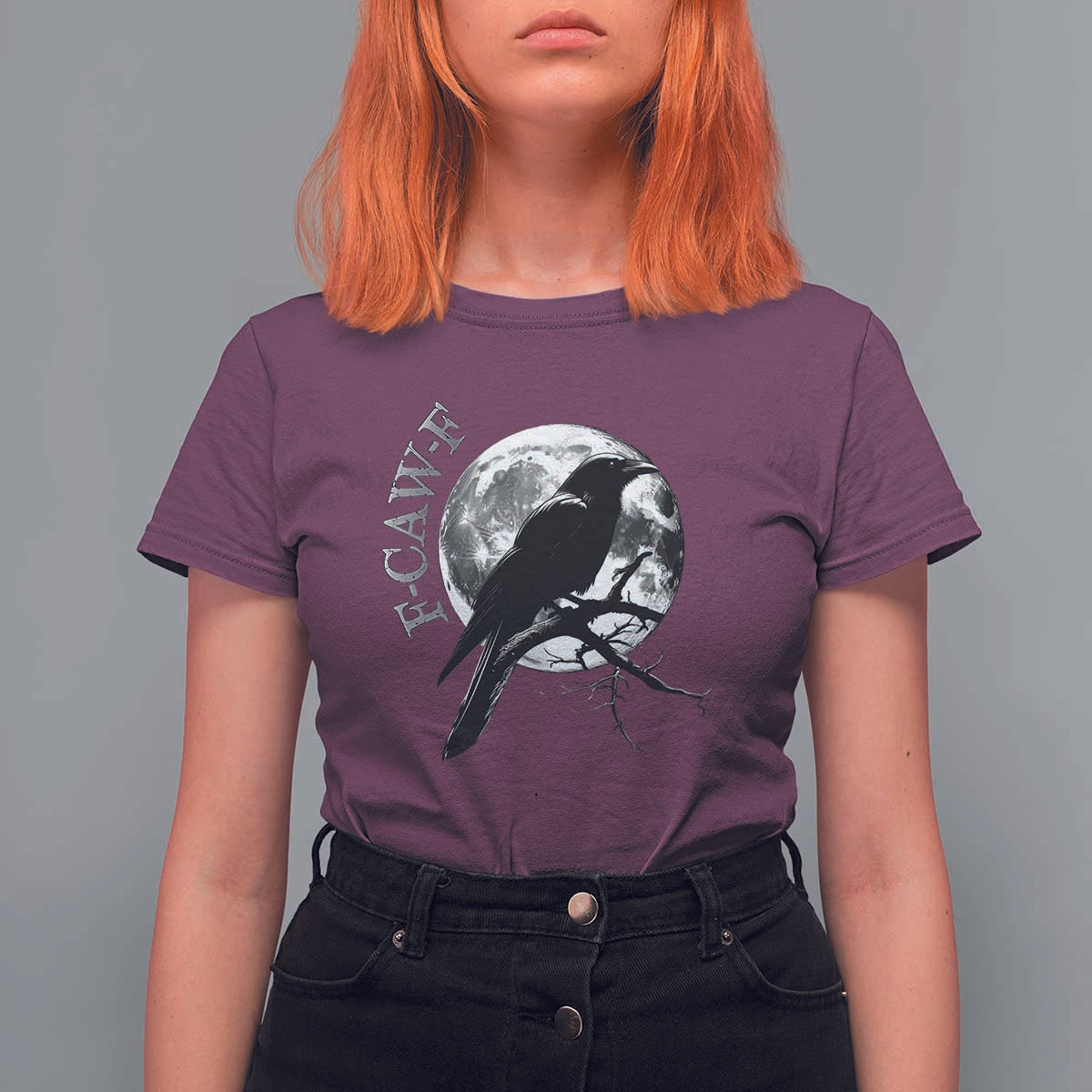 Funny F Caw F T Shirt For Women Black Crow Moon Gothic Adult Humor - Wonder Print Shop