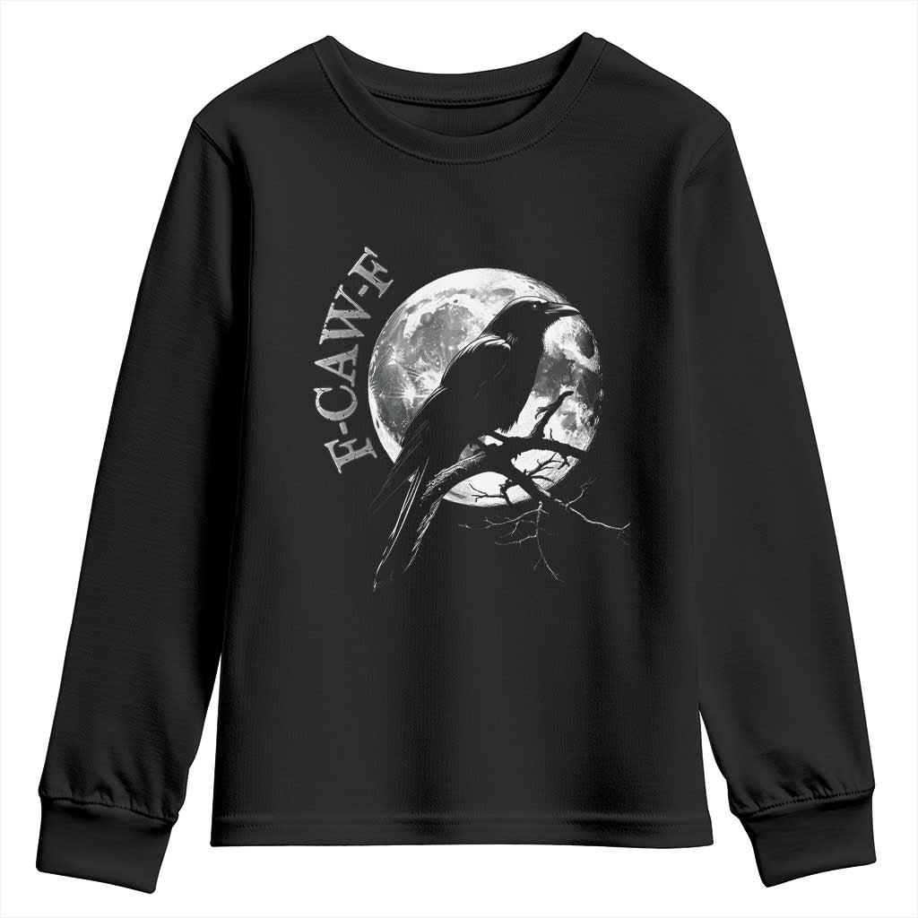 Funny F Caw F Youth Sweatshirt Black Crow Moon Gothic Adult Humor - Wonder Print Shop