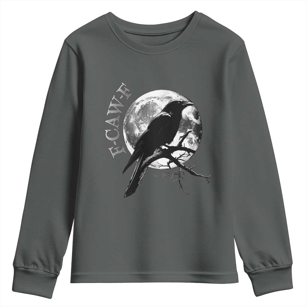 Funny F Caw F Youth Sweatshirt Black Crow Moon Gothic Adult Humor - Wonder Print Shop