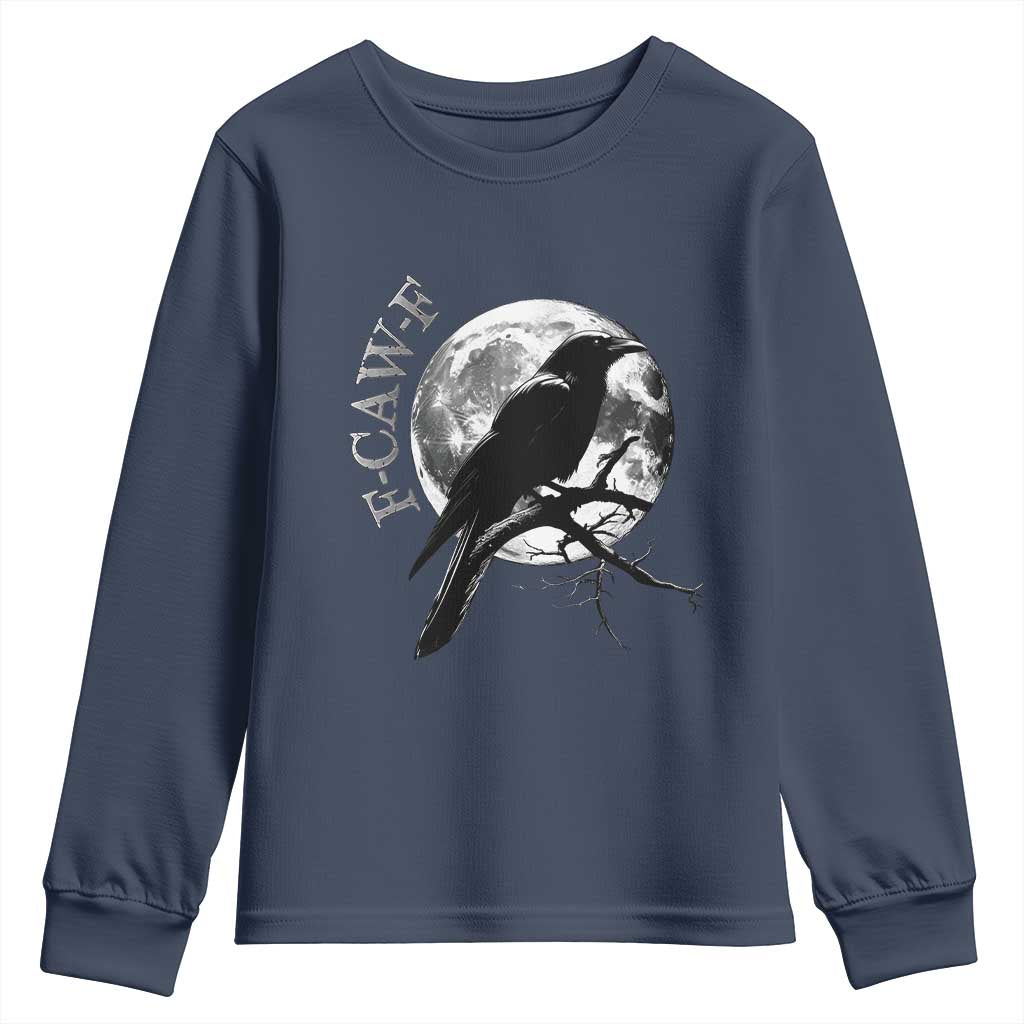 Funny F Caw F Youth Sweatshirt Black Crow Moon Gothic Adult Humor - Wonder Print Shop