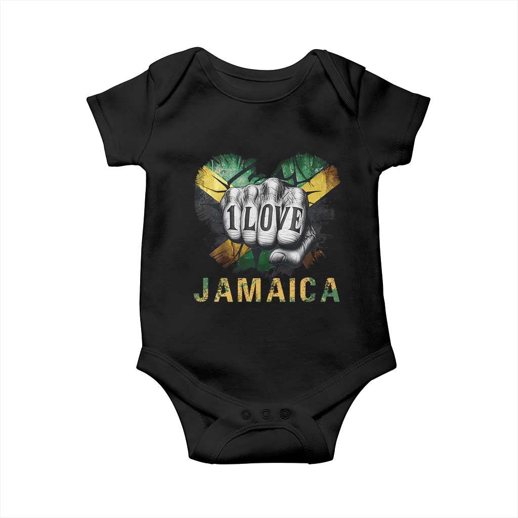 Jamaica One Love Baby Onesie Rasta Reggae Punching Hand Jamaican Flag - Wonder Print Shop