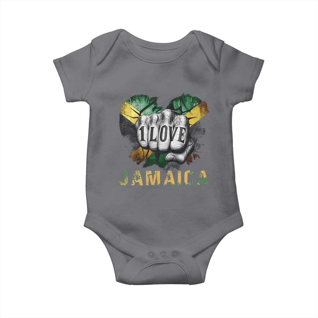 Jamaica One Love Baby Onesie Rasta Reggae Punching Hand Jamaican Flag - Wonder Print Shop