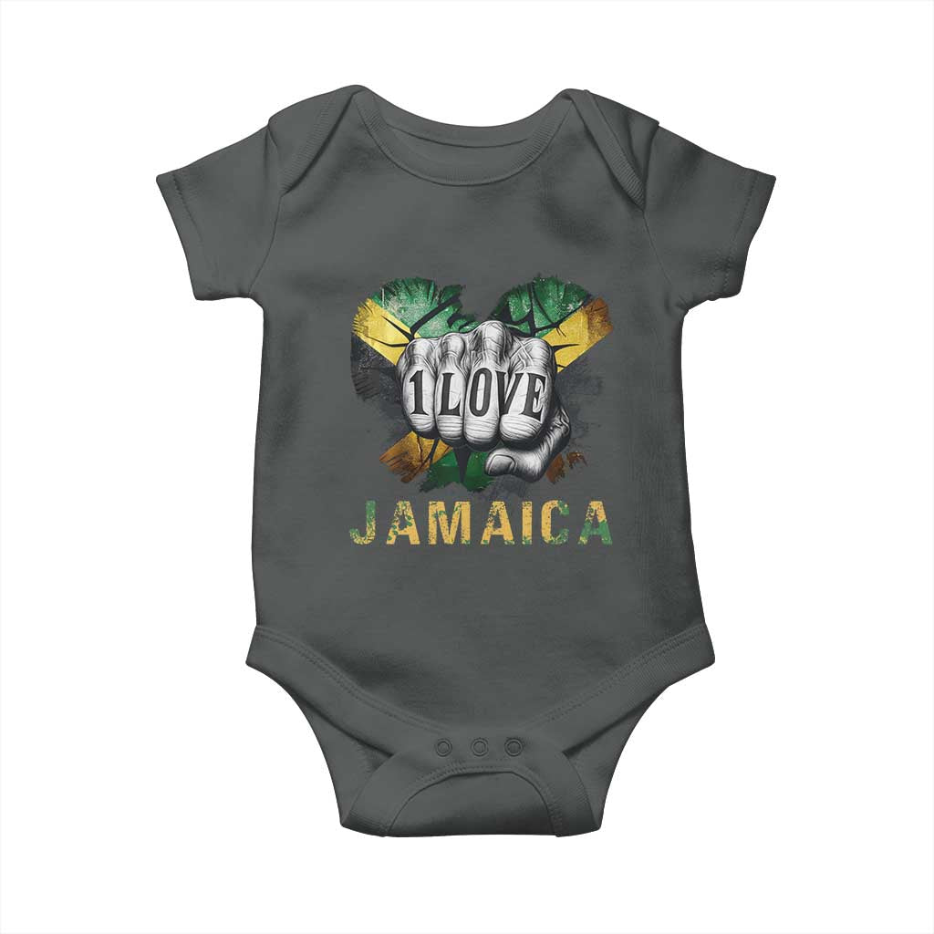 Jamaica One Love Baby Onesie Rasta Reggae Punching Hand Jamaican Flag - Wonder Print Shop