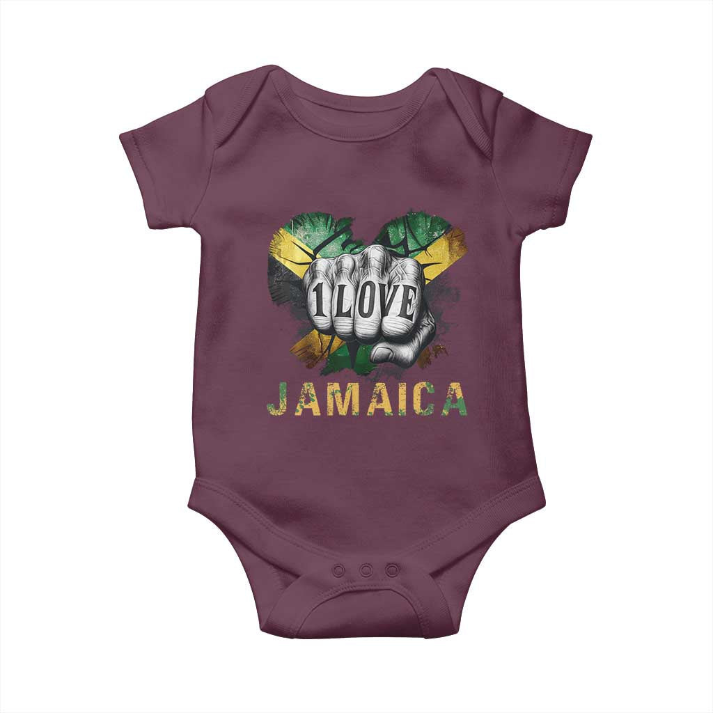 Jamaica One Love Baby Onesie Rasta Reggae Punching Hand Jamaican Flag - Wonder Print Shop