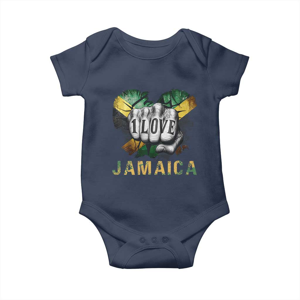 Jamaica One Love Baby Onesie Rasta Reggae Punching Hand Jamaican Flag - Wonder Print Shop