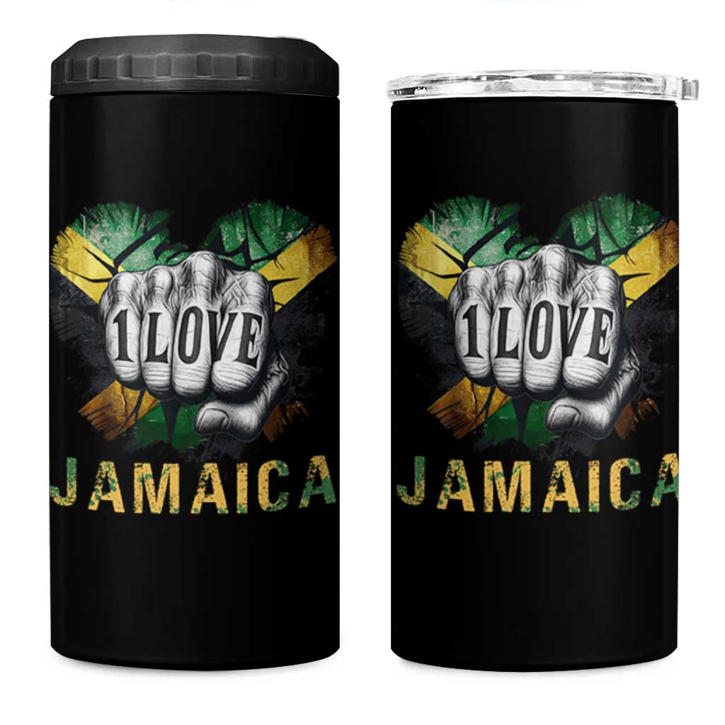 Jamaica One Love 4 in 1 Can Cooler Tumbler Rasta Reggae Punching Hand Jamaican Flag - Wonder Print Shop
