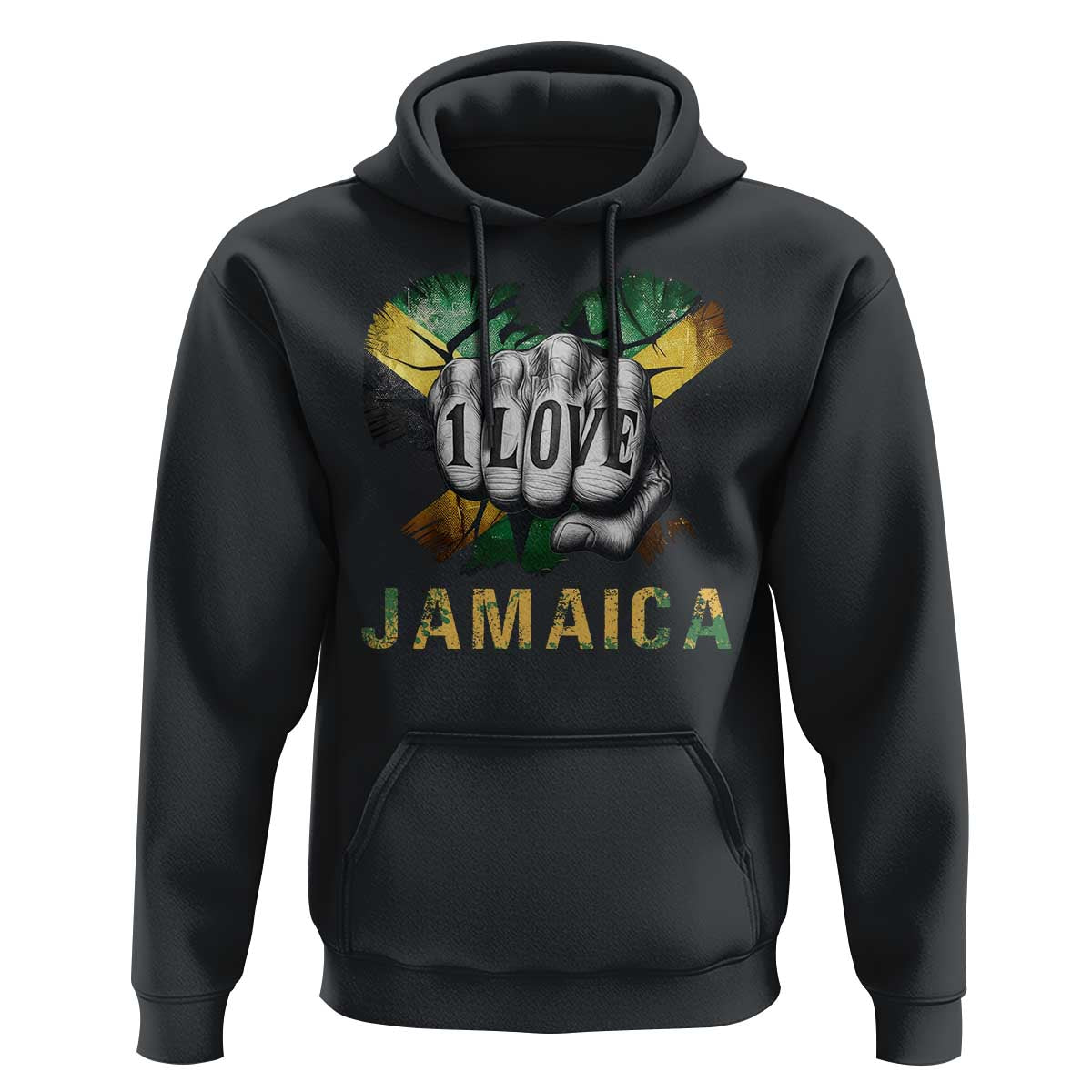 Jamaica One Love Hoodie Rasta Reggae Punching Hand Jamaican Flag - Wonder Print Shop