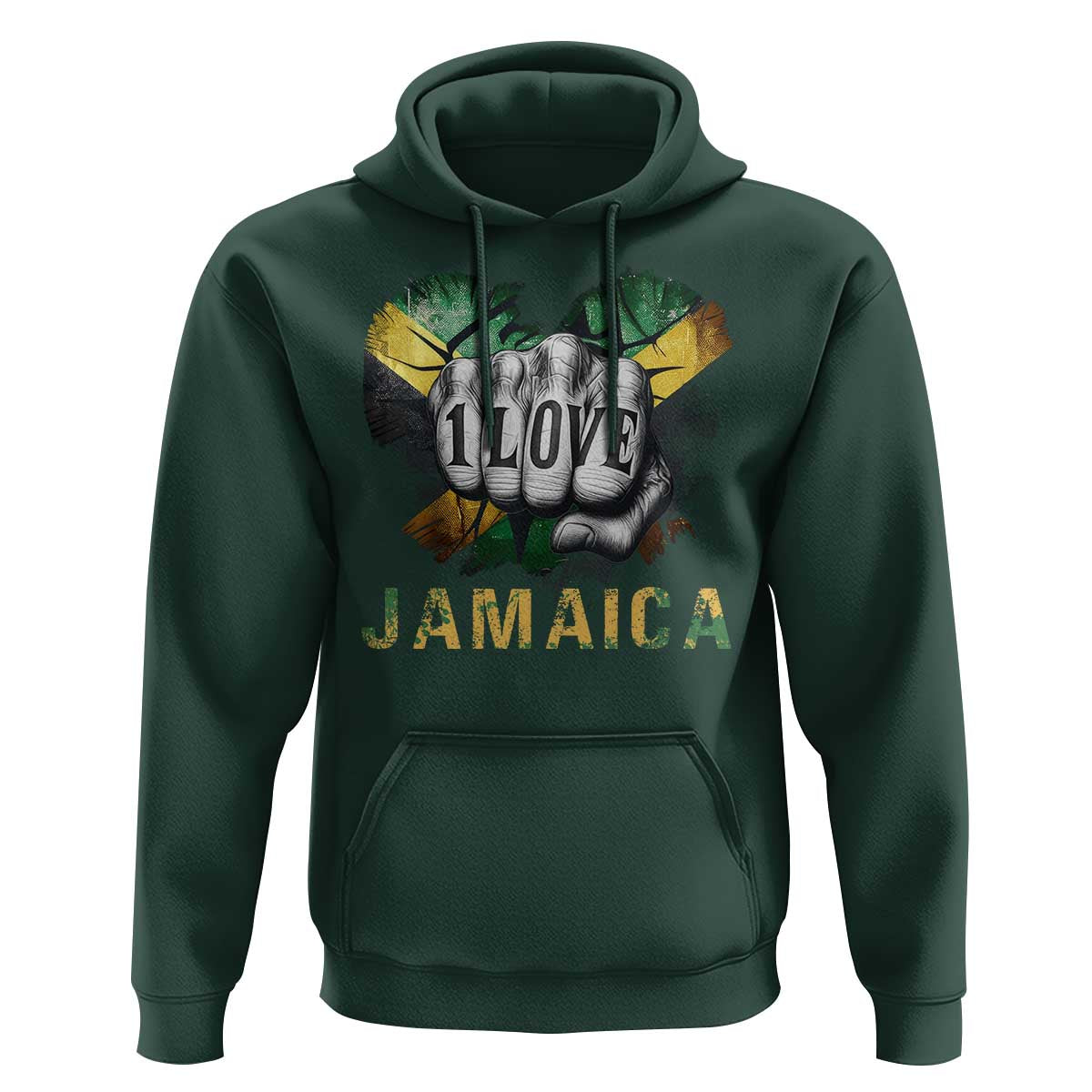 Jamaica One Love Hoodie Rasta Reggae Punching Hand Jamaican Flag - Wonder Print Shop